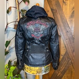 Harley-Davidson Women's Black Leather Jacket with removable sweatshirt liner